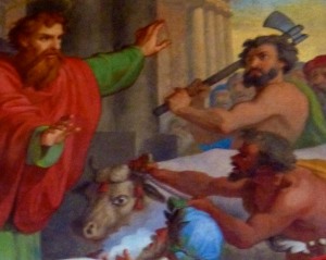 Paul & Barnabas at Lystra, (Lystra sacrifice), Casare Mariani Acts 14:5 - 18, Ovid, 190-193, Philemon & Baucis